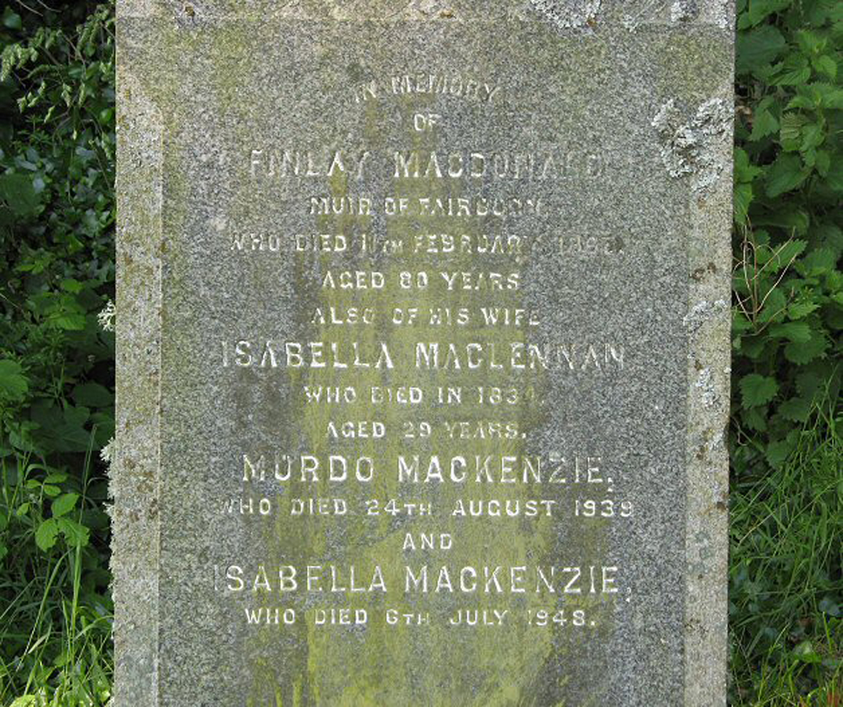 Photo of headstones/Isabella McLennan died 1834 MI Urray Old